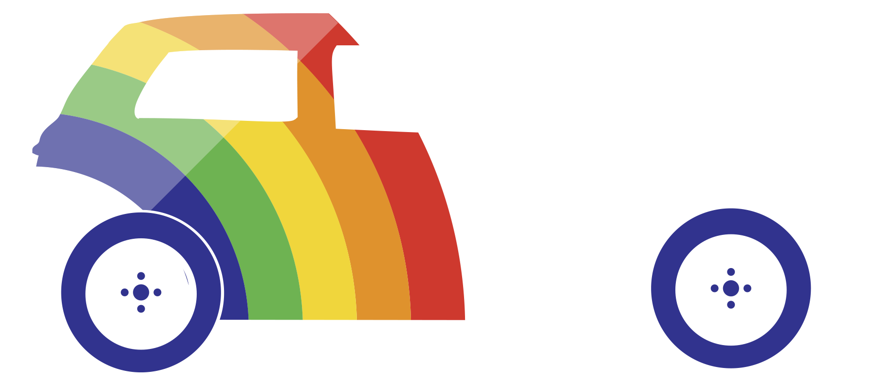 white rainbow car